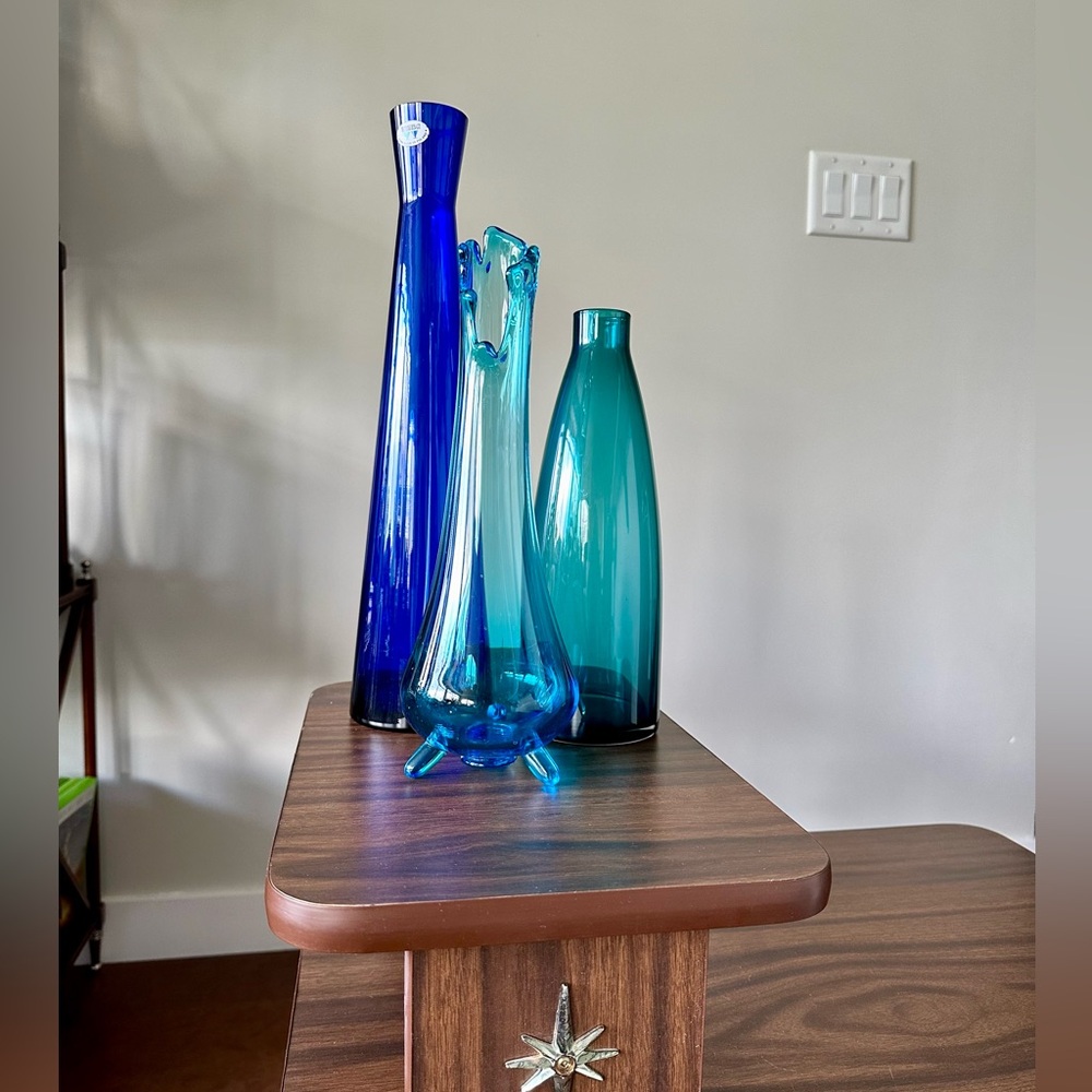 Vintage Cobalt Blue Wanda Art Glass Genie Vase MCM Handmade in Poland